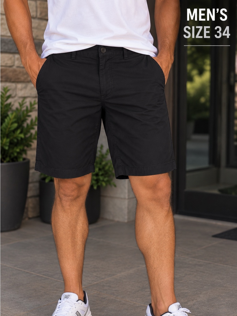 H&M Men's Black Flat-Front Shorts SIZE 34